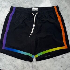 Mavrans Black Swim Shorts with Rainbow Stripes